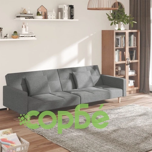 2-местно разтегателно канапе с възглавници, светлосиво, текстил ➤ топ цена ➤ sorbe.bg