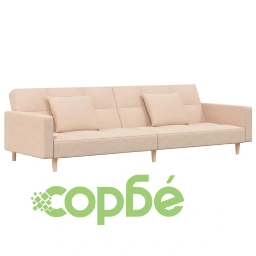 2-местно разтегателно канапе с две възглавници кремаво текстил ➤ топ цена ➤ sorbe.bg