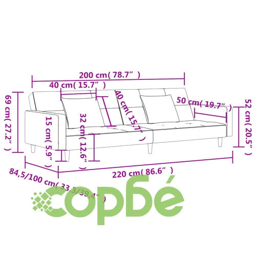 2-местно разтегателно канапе с две възглавници кремаво текстил ➤ топ цена ➤ sorbe.bg
