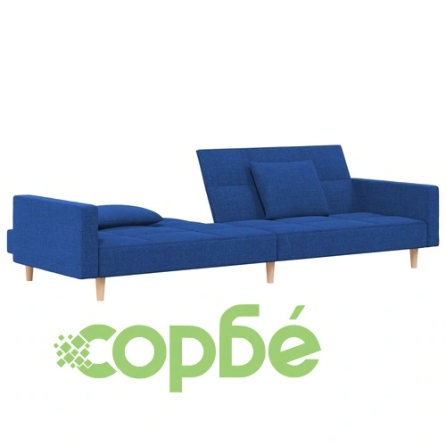 2-местно разтегателно канапе с две възглавници, синьо, текстил ➤ топ цена ➤ sorbe.bg