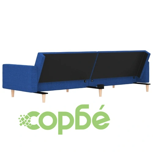 2-местно разтегателно канапе с две възглавници, синьо, текстил ➤ топ цена ➤ sorbe.bg