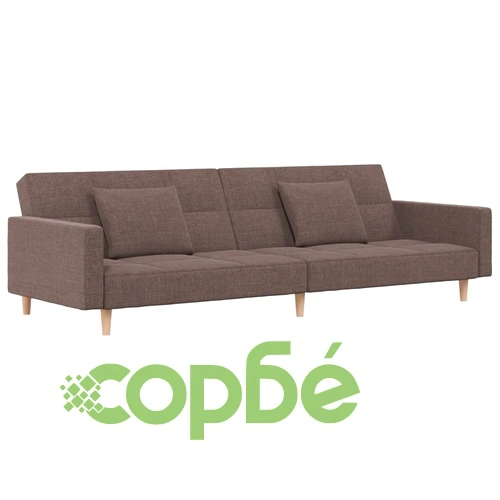 2-местно разтегателно канапе с две възглавници, таупе, текстил ➤ топ цена ➤ sorbe.bg