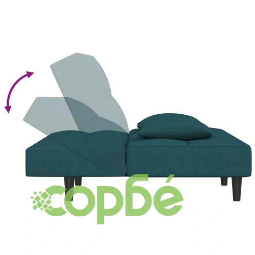 2-местно разтегателно канапе с две възглавници, синьо, кадифе ➤ топ цена ➤ sorbe.bg