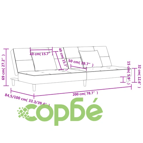 2-местно разтегателно канапе с две възглавници, синьо, кадифе ➤ топ цена ➤ sorbe.bg