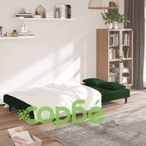 2-местно разтегателно канапе с възглавници, тъмнозелено, кадифе ➤ топ цена ➤ sorbe.bg