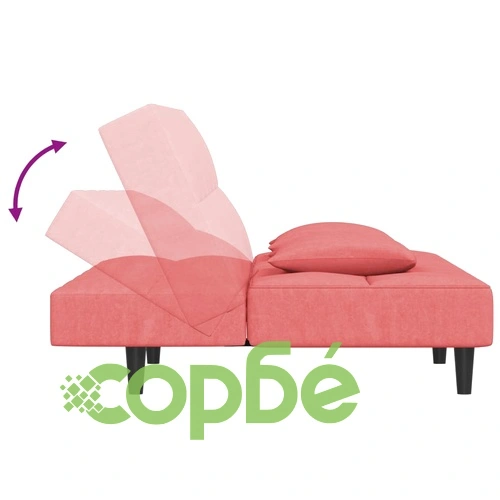 2-местно разтегателно канапе с две възглавници, розово, кадифе ➤ топ цена ➤ sorbe.bg