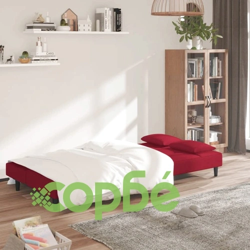 2-местно канапе с две възглавници, виненочервено, кадифе ➤ топ цена ➤ sorbe.bg