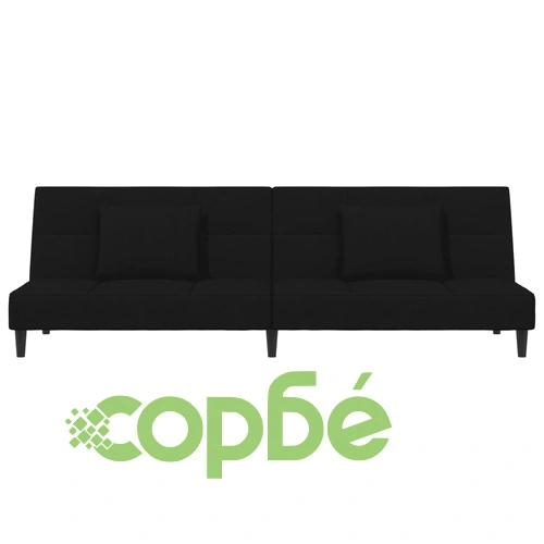 2-местно разтегателно канапе с две възглавници, черно, кадифе ➤ топ цена ➤ sorbe.bg