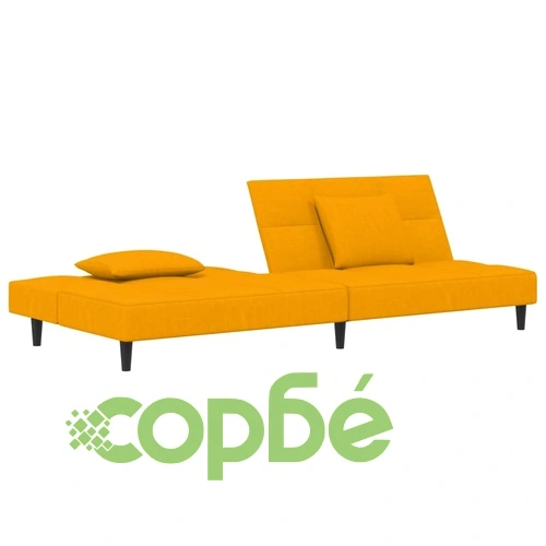 2-местно разтегателно канапе с две възглавници, жълто, кадифе ➤ топ цена ➤ sorbe.bg