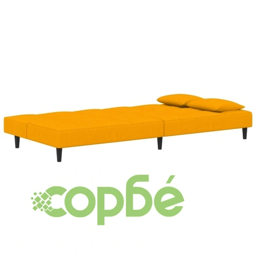 2-местно разтегателно канапе с две възглавници, жълто, кадифе ➤ топ цена ➤ sorbe.bg