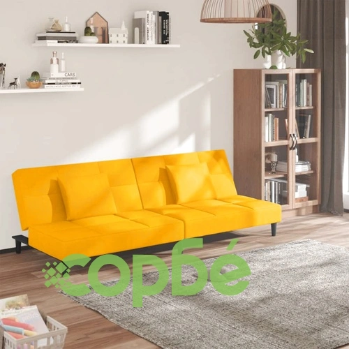 2-местно разтегателно канапе с две възглавници, жълто, кадифе ➤ топ цена ➤ sorbe.bg