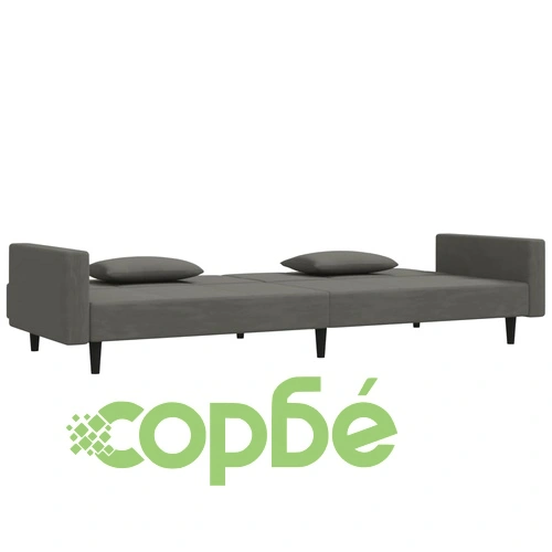 2-местно разтегателно канапе с две възглавници тъмносиво кадифе ➤ топ цена ➤ sorbe.bg