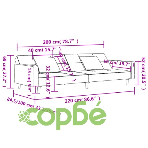 2-местно разтегателно канапе с две възглавници тъмносиво кадифе ➤ топ цена ➤ sorbe.bg