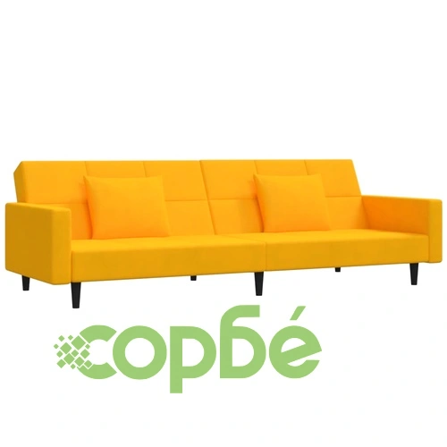 2-местно разтегателно канапе с две възглавници, жълто, кадифе ➤ топ цена ➤ sorbe.bg