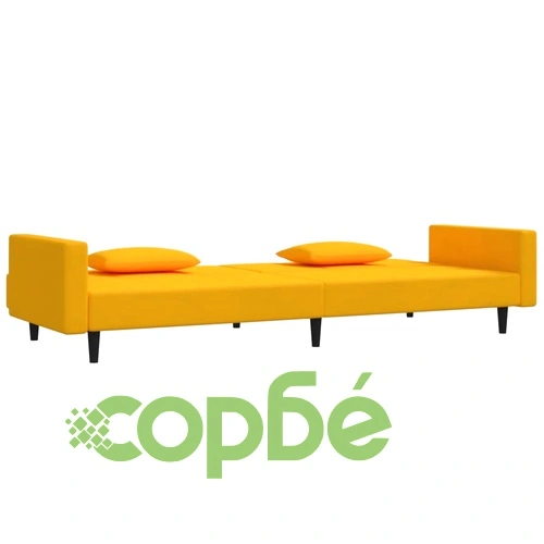 2-местно разтегателно канапе с две възглавници, жълто, кадифе ➤ топ цена ➤ sorbe.bg