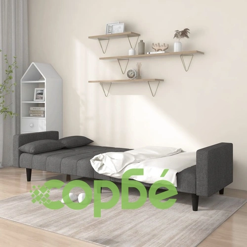 2-местно разтегателно канапе с възглавници, тъмносиво, текстил ➤ топ цена ➤ sorbe.bg