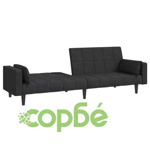 2-местно разтегателно канапе с две възглавници, черно, текстил ➤ топ цена ➤ sorbe.bg