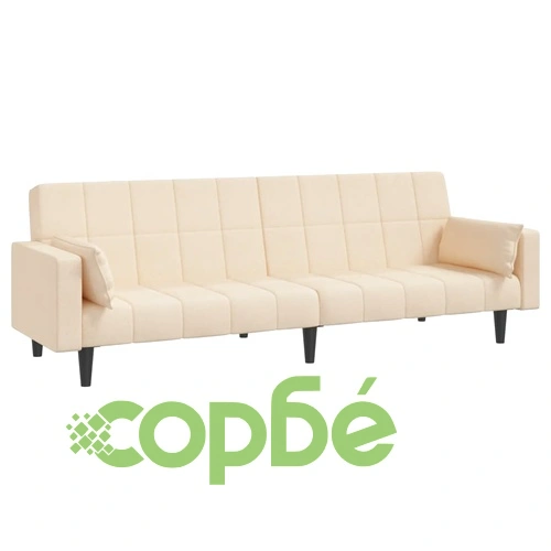 2-местно разтегателно канапе с две възглавници кремаво текстил ➤ топ цена ➤ sorbe.bg