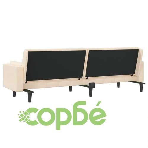 2-местно разтегателно канапе с две възглавници кремаво текстил ➤ топ цена ➤ sorbe.bg