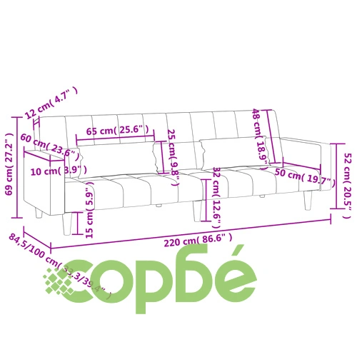 2-местно разтегателно канапе с две възглавници кремаво текстил ➤ топ цена ➤ sorbe.bg