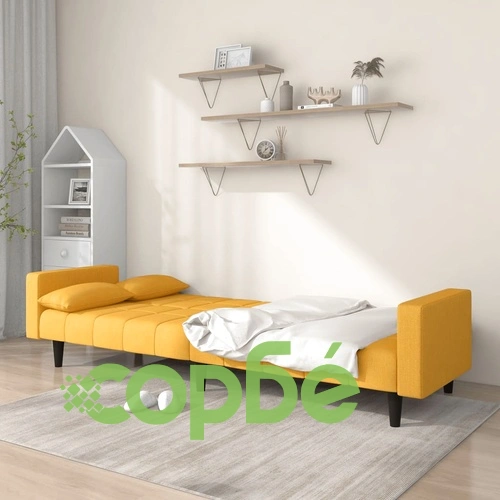 2-местно разтегателно канапе с две възглавници, жълто, текстил ➤ топ цена ➤ sorbe.bg