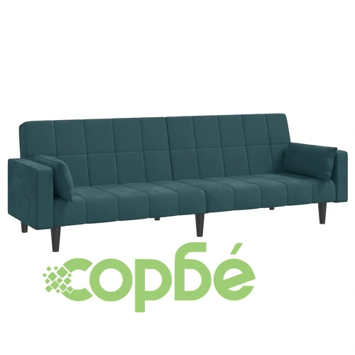 2-местно разтегателно канапе с две възглавници, синьо, кадифе ➤ топ цена ➤ sorbe.bg