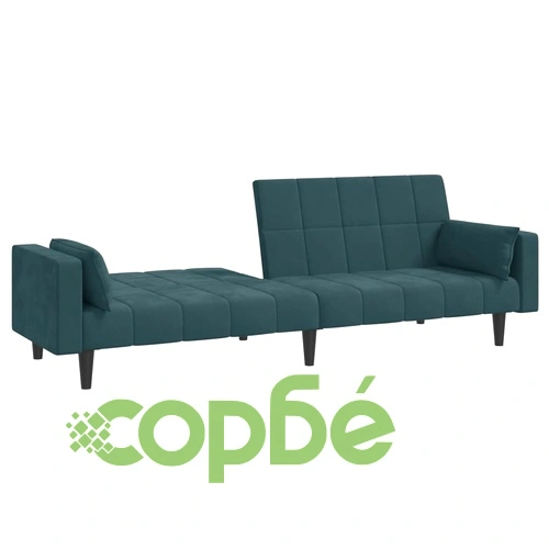 2-местно разтегателно канапе с две възглавници, синьо, кадифе ➤ топ цена ➤ sorbe.bg