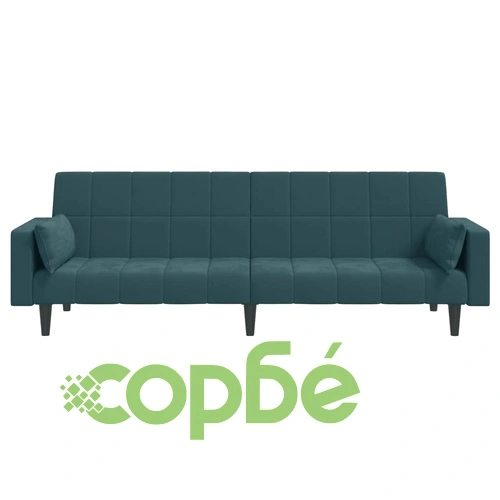 2-местно разтегателно канапе с две възглавници, синьо, кадифе ➤ топ цена ➤ sorbe.bg