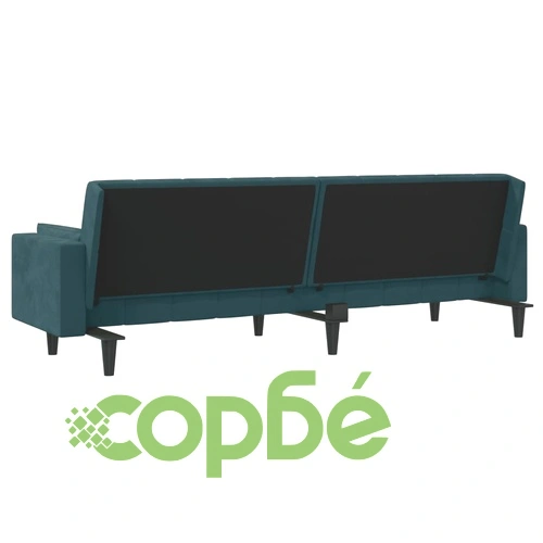 2-местно разтегателно канапе с две възглавници, синьо, кадифе ➤ топ цена ➤ sorbe.bg