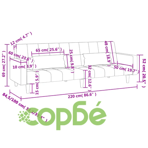 2-местно разтегателно канапе с две възглавници, синьо, кадифе ➤ топ цена ➤ sorbe.bg