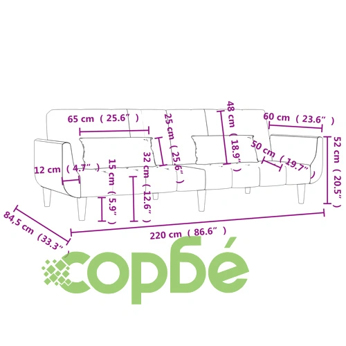 2-местно разтегателно канапе с две възглавници кремаво текстил ➤ топ цена ➤ sorbe.bg