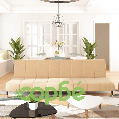 2-местно разтегателно канапе, кремаво, кадифе ➤ топ цена ➤ sorbe.bg