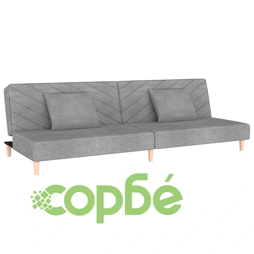 2-местно разтегателно канапе с възглавници, светлосиво, текстил ➤ топ цена ➤ sorbe.bg