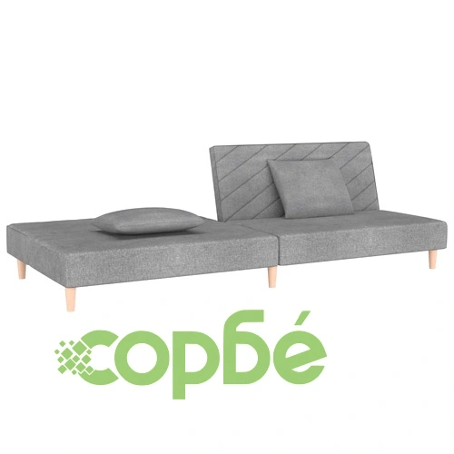 2-местно разтегателно канапе с възглавници, светлосиво, текстил ➤ топ цена ➤ sorbe.bg