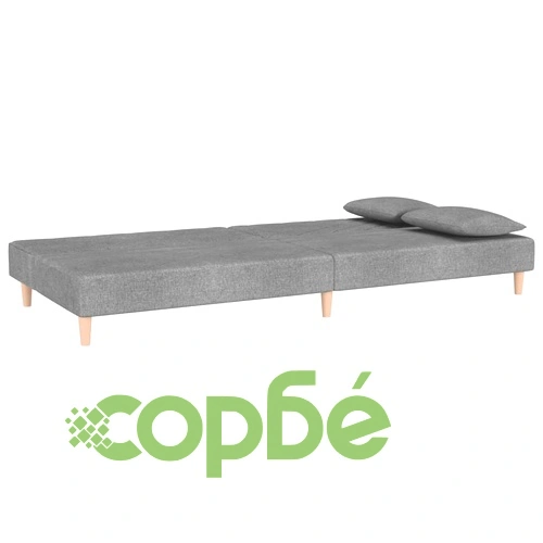 2-местно разтегателно канапе с възглавници, светлосиво, текстил ➤ топ цена ➤ sorbe.bg