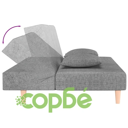 2-местно разтегателно канапе с възглавници, светлосиво, текстил ➤ топ цена ➤ sorbe.bg