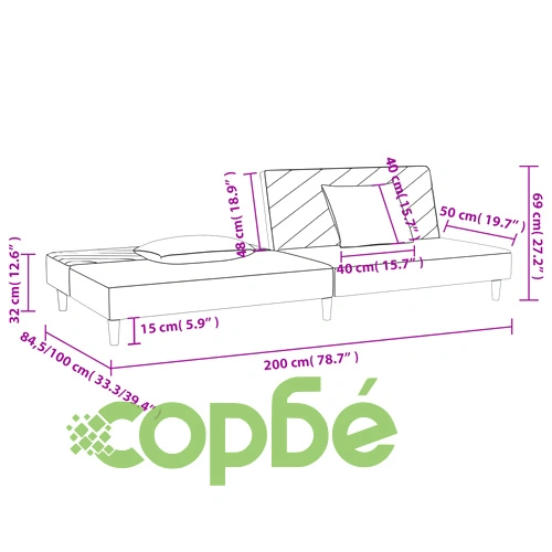 2-местно разтегателно канапе с възглавници, тъмносиво, текстил ➤ топ цена ➤ sorbe.bg