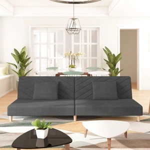 2-местно разтегателно канапе с възглавници, тъмносиво, текстил