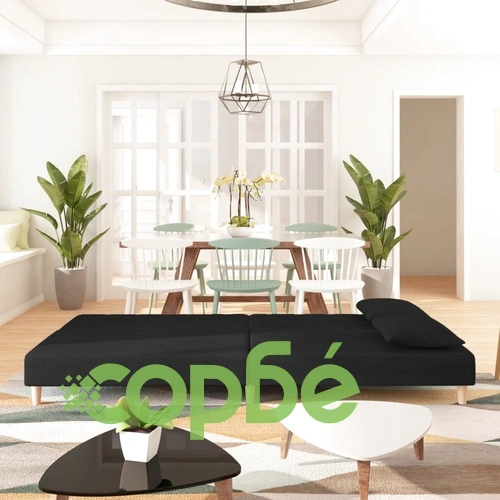 2-местно разтегателно канапе с две възглавници, черно, текстил ➤ топ цена ➤ sorbe.bg