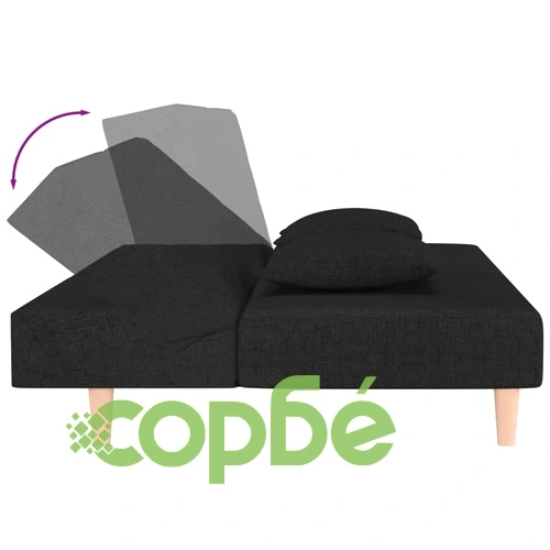 2-местно разтегателно канапе с две възглавници, черно, текстил ➤ топ цена ➤ sorbe.bg