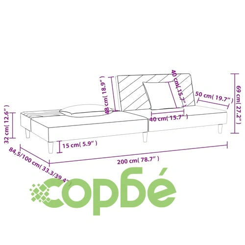 2-местно разтегателно канапе с две възглавници, черно, текстил ➤ топ цена ➤ sorbe.bg