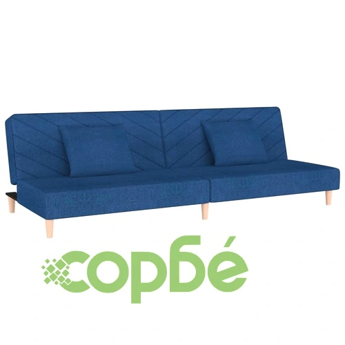 2-местно разтегателно канапе с две възглавници, синьо, текстил ➤ топ цена ➤ sorbe.bg