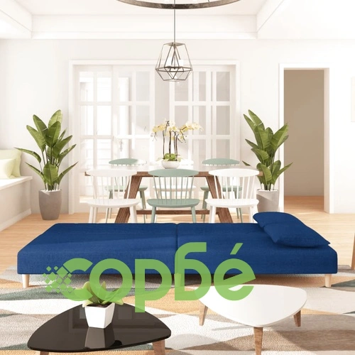 2-местно разтегателно канапе с две възглавници, синьо, текстил ➤ топ цена ➤ sorbe.bg