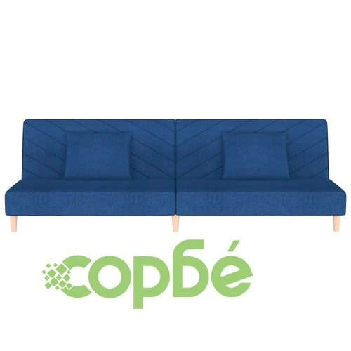 2-местно разтегателно канапе с две възглавници, синьо, текстил ➤ топ цена ➤ sorbe.bg