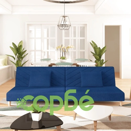 2-местно разтегателно канапе с две възглавници, синьо, текстил ➤ топ цена ➤ sorbe.bg