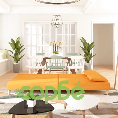 2-местно разтегателно канапе с две възглавници, жълто, текстил ➤ топ цена ➤ sorbe.bg