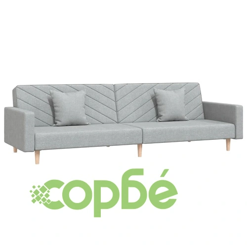 2-местно разтегателно канапе с възглавници, светлосиво, текстил ➤ топ цена ➤ sorbe.bg