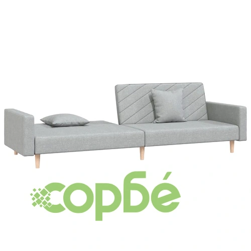 2-местно разтегателно канапе с възглавници, светлосиво, текстил ➤ топ цена ➤ sorbe.bg