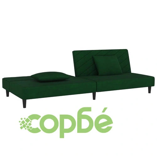 2-местно разтегателно канапе с възглавници, тъмнозелено, кадифе ➤ топ цена ➤ sorbe.bg