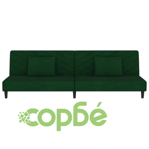 2-местно разтегателно канапе с възглавници, тъмнозелено, кадифе ➤ топ цена ➤ sorbe.bg
